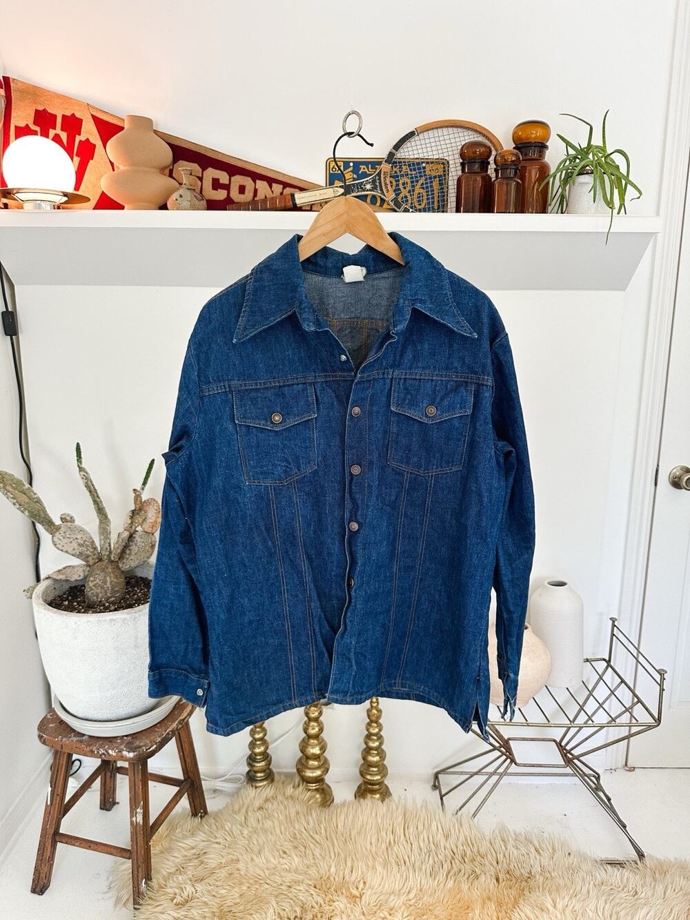 Vintage 1970s Denim Snap Closure Shirt Large 23 x 28